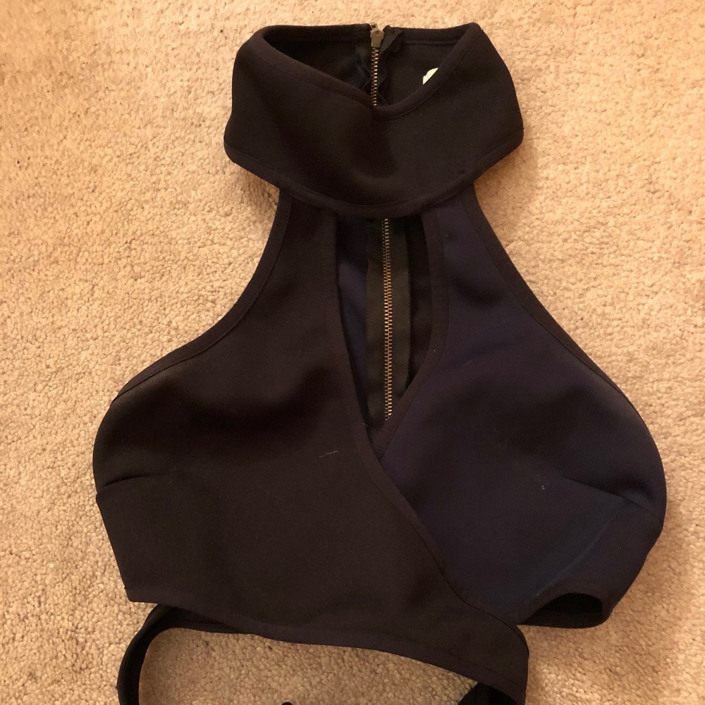 Black and Navy Chocker Neck Wrap Crop Top